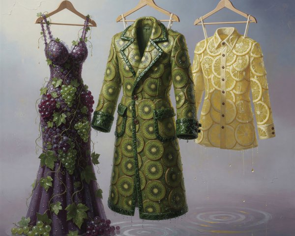 Hanging Fruit Clothing: Grape Gown, Kiwi Overcoat, Lemon Blouse