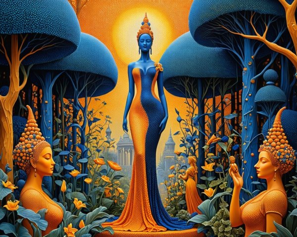 Serene Figure in a Fantastical Colorful Forest