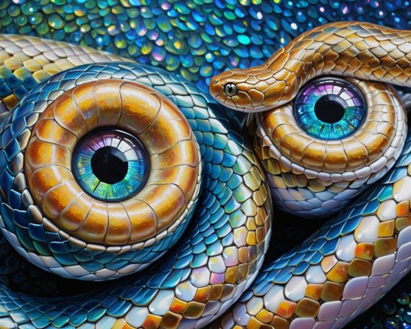 Vibrant Artistic Depiction of Intertwined Snakes