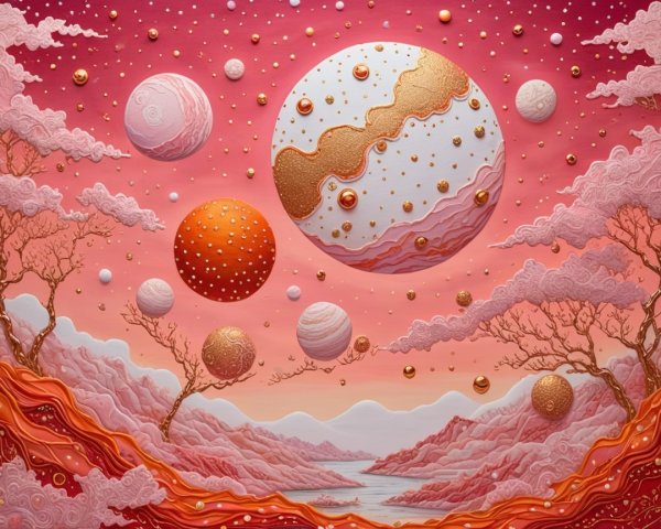 Surreal Cosmic Landscape with Vibrant Colors and Planets