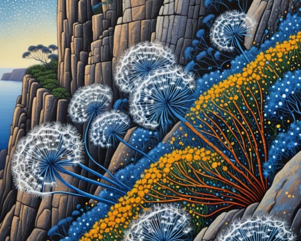 Vibrant Landscape with Cliffs and Colorful Wildflowers