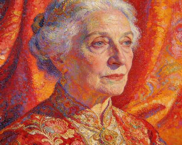 Detailed Oil Portrait of Elderly Woman with Updo