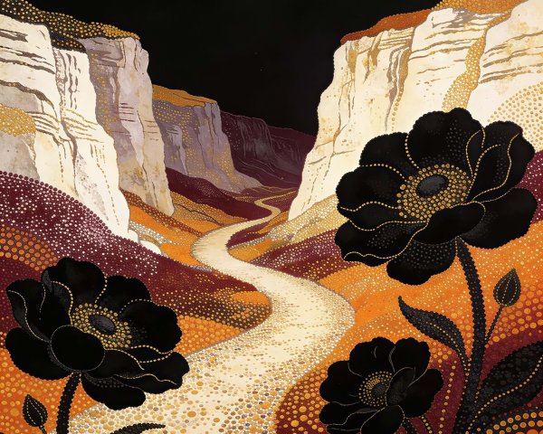 Art Deco Canyon Landscape in Dot Painting Technique
