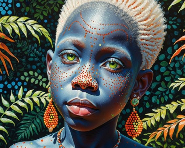 Portrait of a Young Person with Green Eyes and Patterns