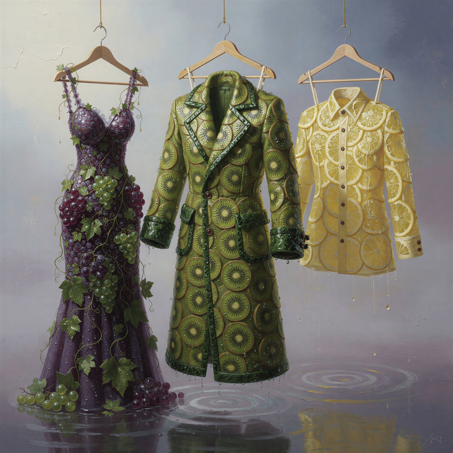 Hanging Fruit Clothing: Grape Gown, Kiwi Overcoat, Lemon Blouse