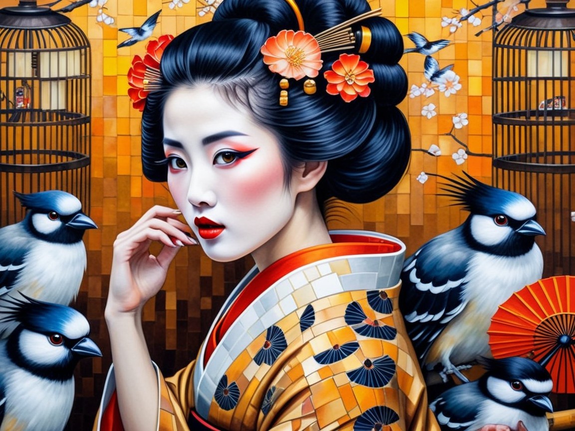 Portrait of a Woman in Traditional Japanese Attire