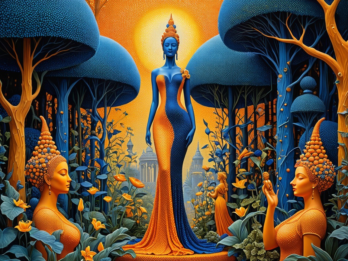 Serene Figure in a Fantastical Colorful Forest