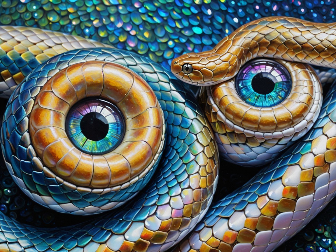Vibrant Artistic Depiction of Intertwined Snakes