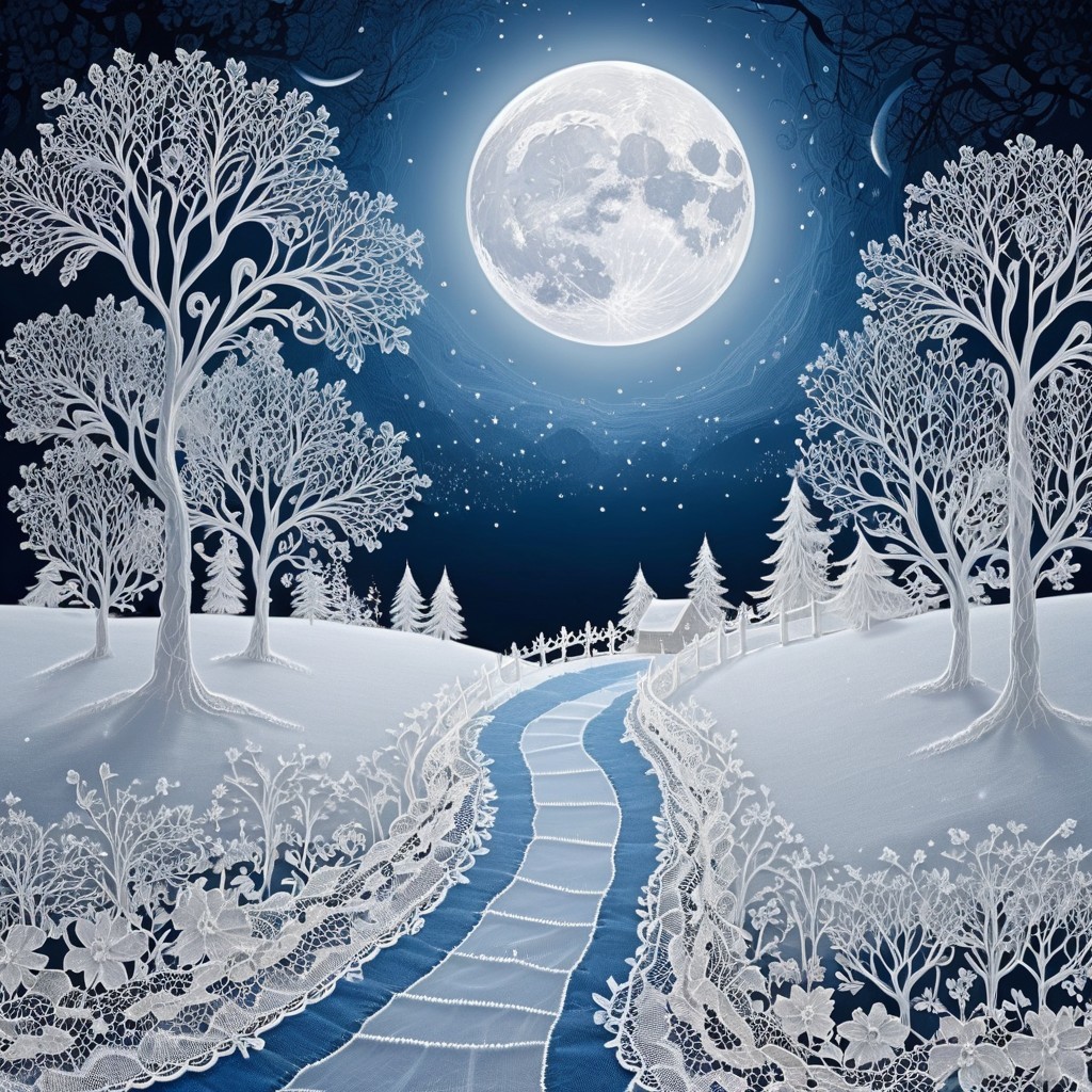 Serene Winter Landscape with Moonlit Snow Path