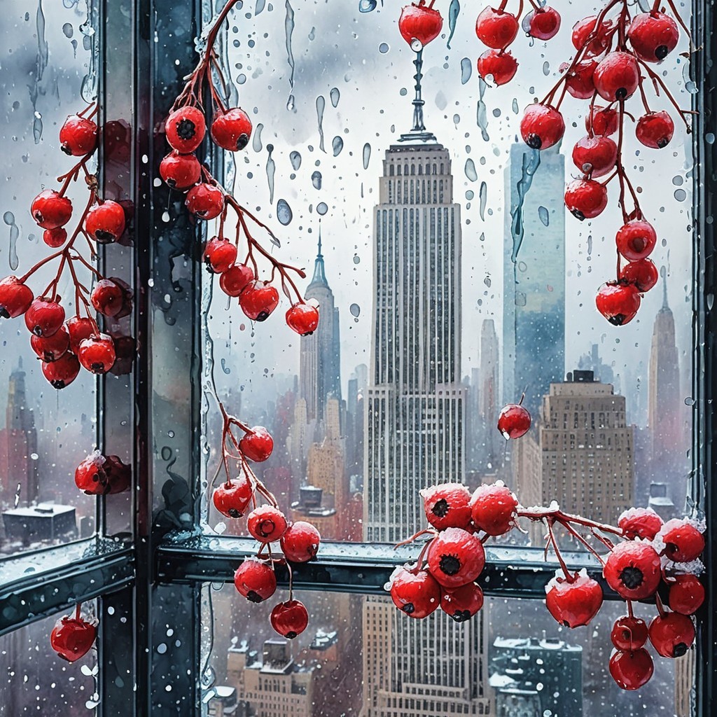Red Berries Frame Empire State Building View