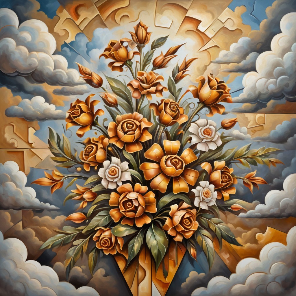 Vibrant Bouquet of Stylized Roses with Abstract Elements