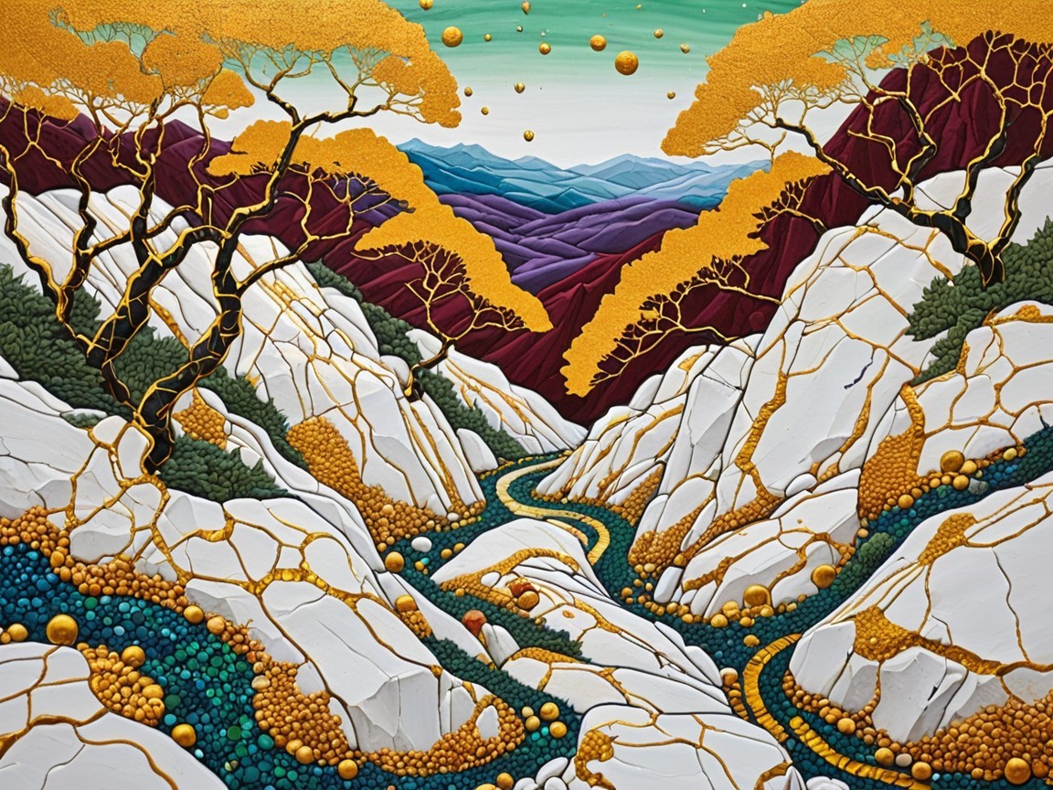 Vibrant landscape with river, mountains, and golden trees