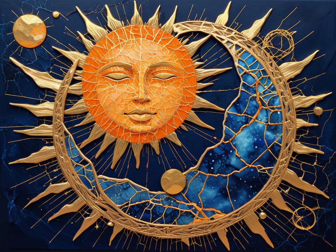 Vibrant Sun Artwork with Celestial Patterns and Balance
