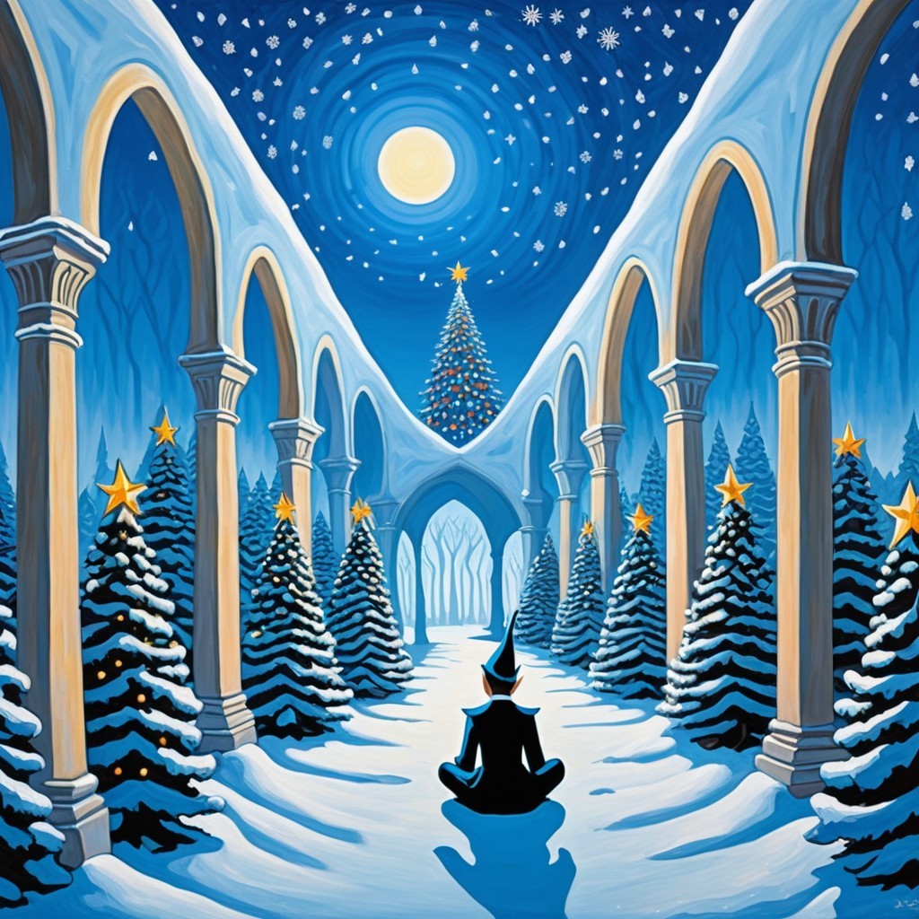 Winter Pathway with Snow-Covered Trees and Stars