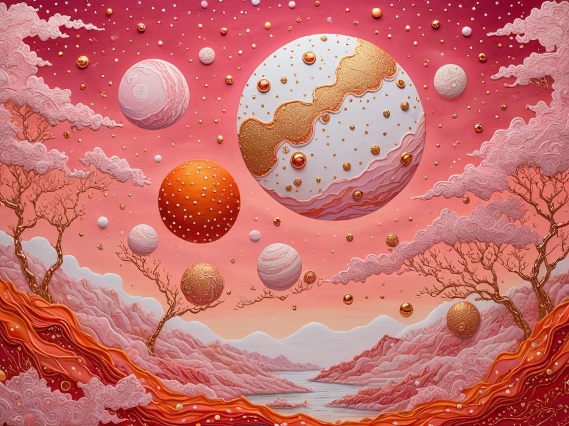 Surreal Cosmic Landscape with Vibrant Colors and Planets