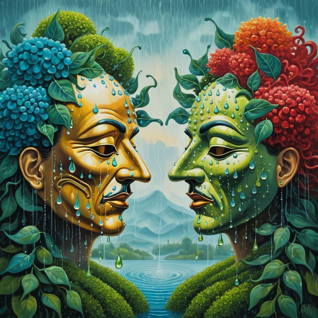Surreal Faces Merging Nature and Humanity Elements