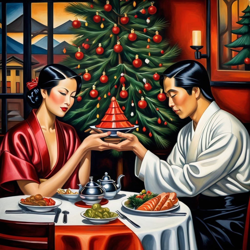 Couple Celebrates Christmas Dinner in Festive Setting