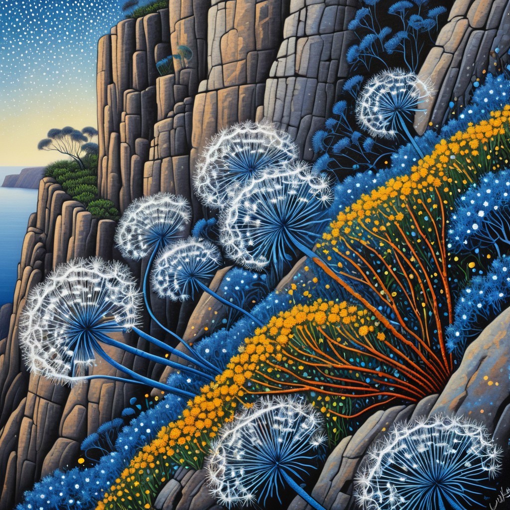 Vibrant Landscape with Cliffs and Colorful Wildflowers