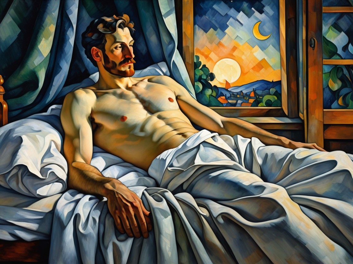 Man with Mustache Contemplating by Sunset Window