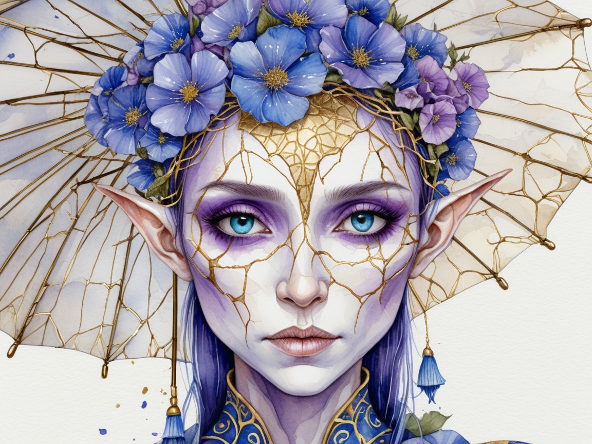 Elegant Portrait with Floral Embellishments and Parasol