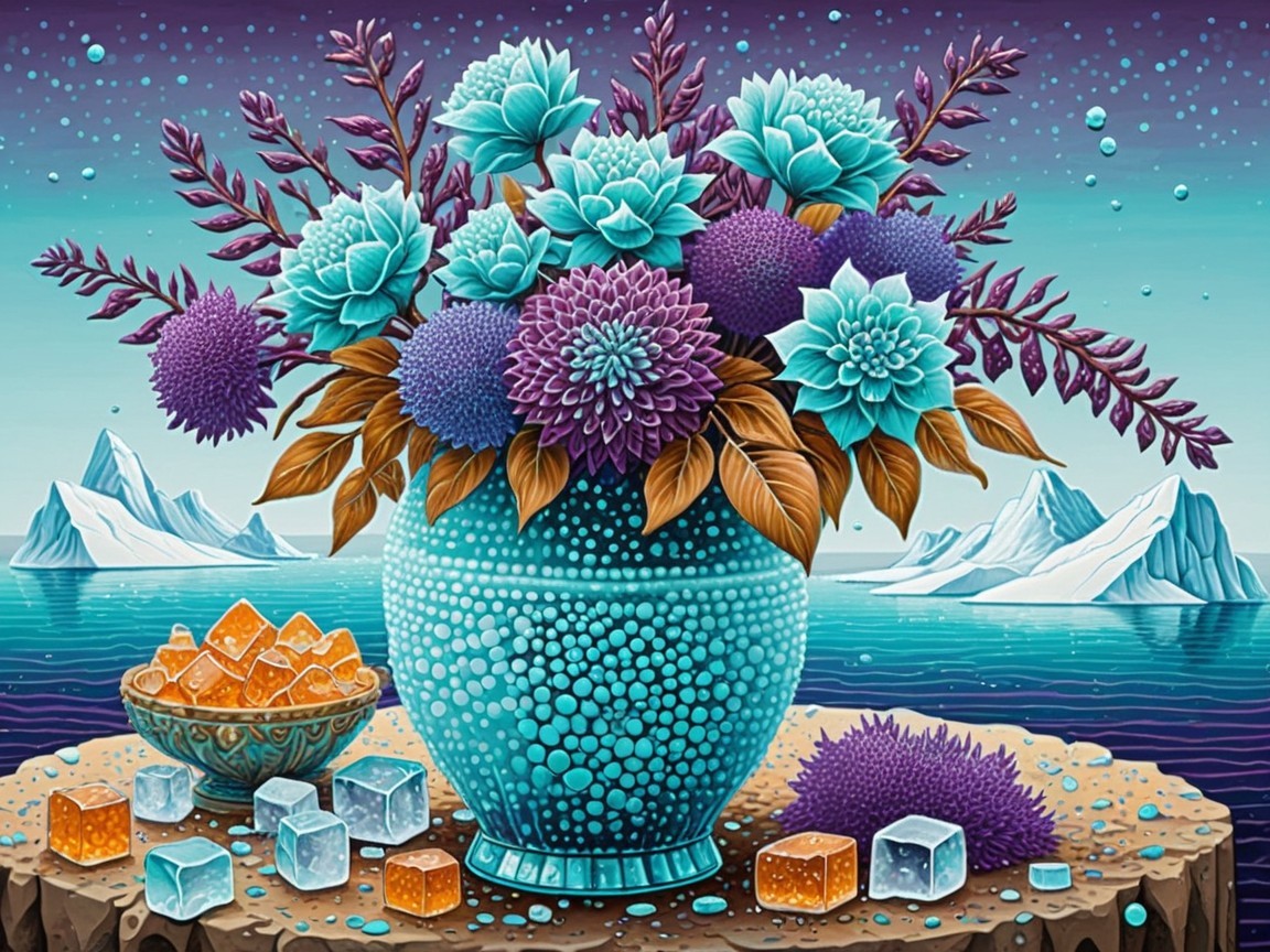 Vibrant bouquet of flowers in turquoise and purple