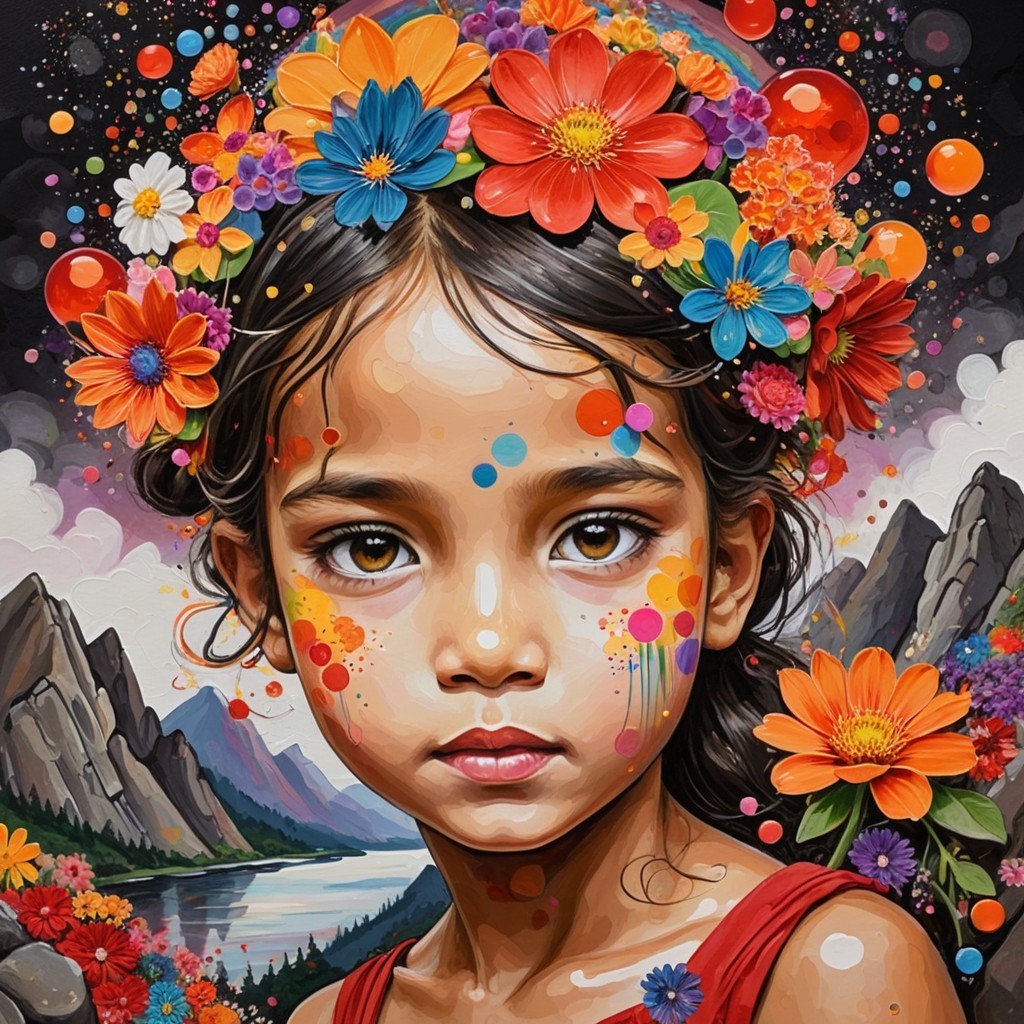 Close-up Digital Painting of a Young Girl in Nature