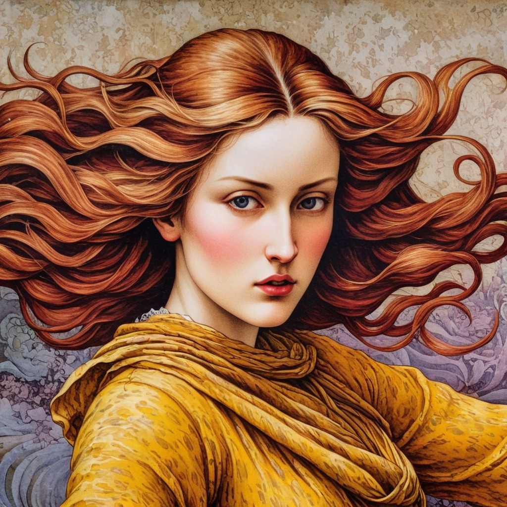 Young woman in yellow shawl with floral background