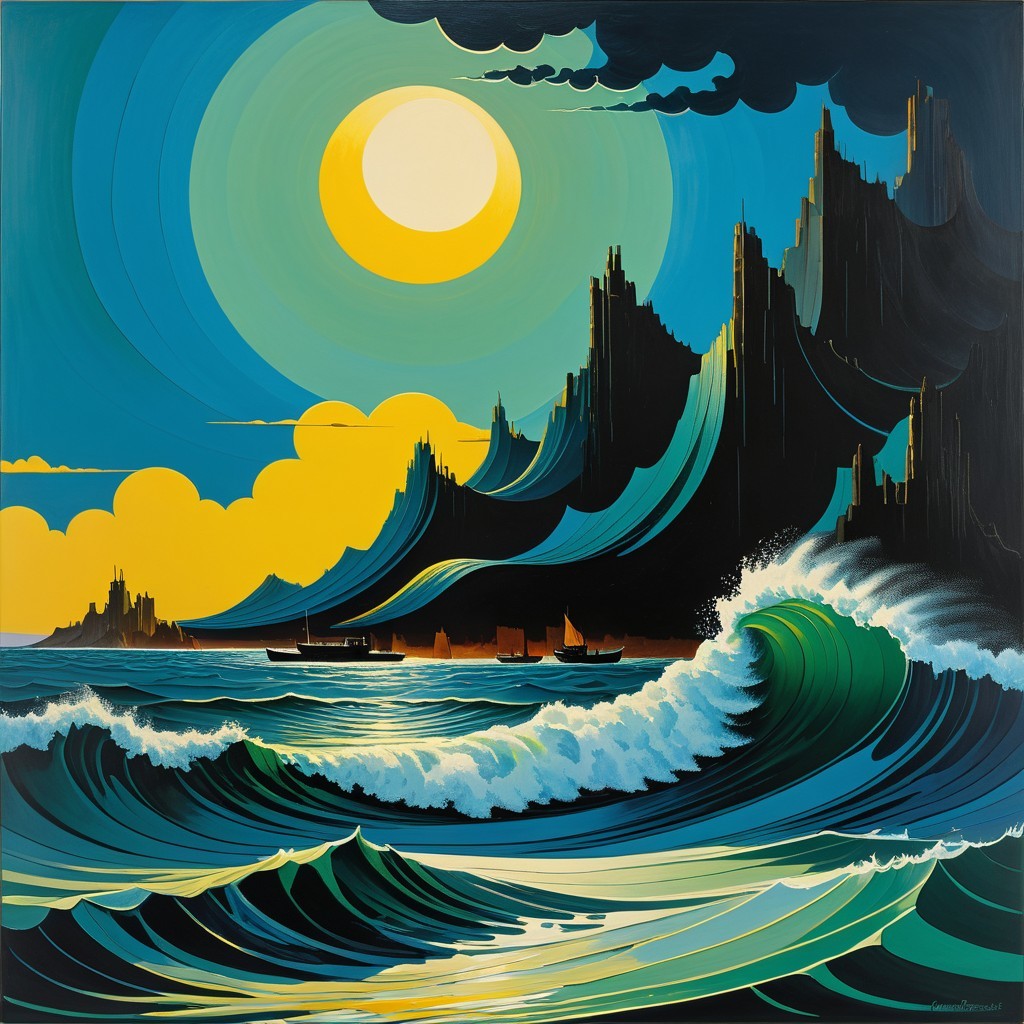 Vibrant Seascape with Waves and Cliffs at Sunset