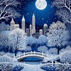 Serene Winter Night Scene in a Snowy Park