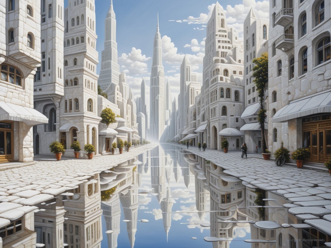 Futuristic cityscape with skyscrapers and greenery