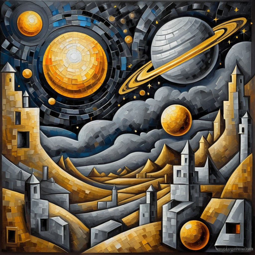 Surreal Cosmic Landscape with Two Suns and Saturn-like Planet