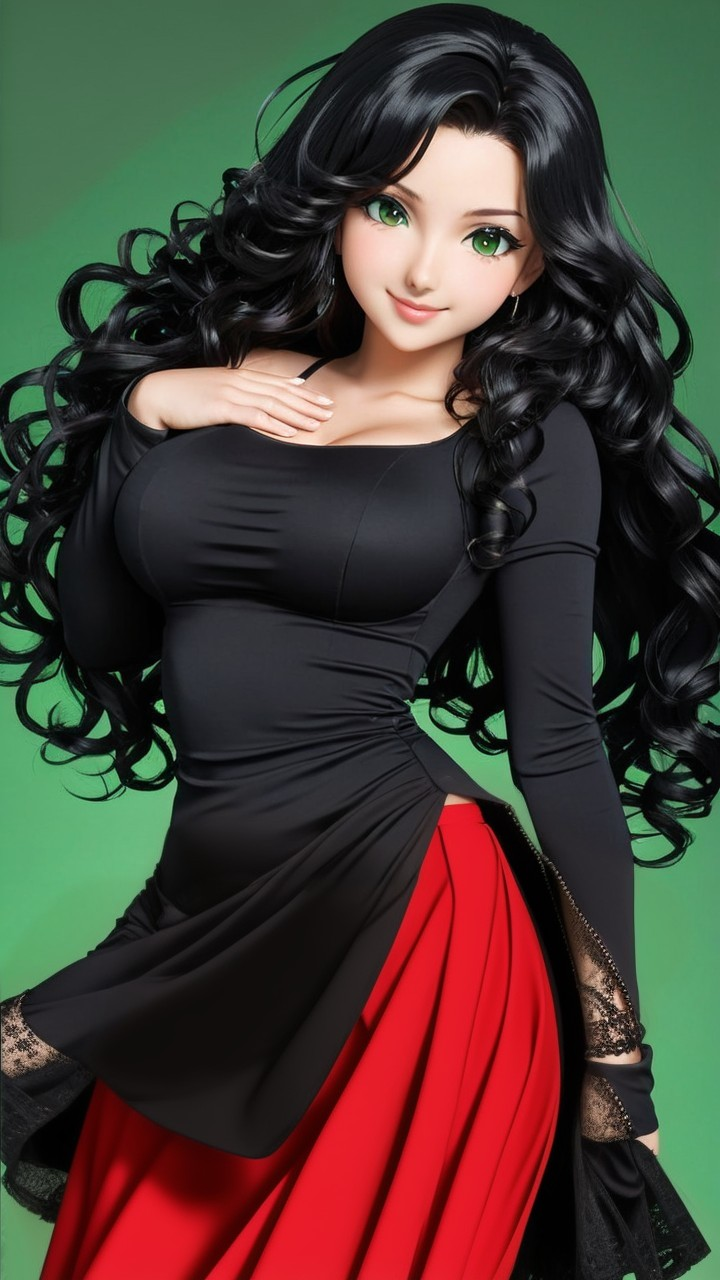 Stylish Character with Black Hair and Green Eyes