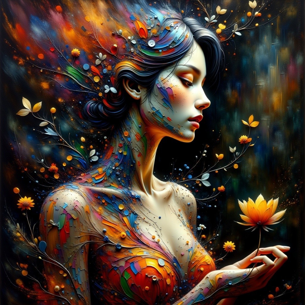 Vibrant Artistic Portrayal of a Nature-Inspired Woman