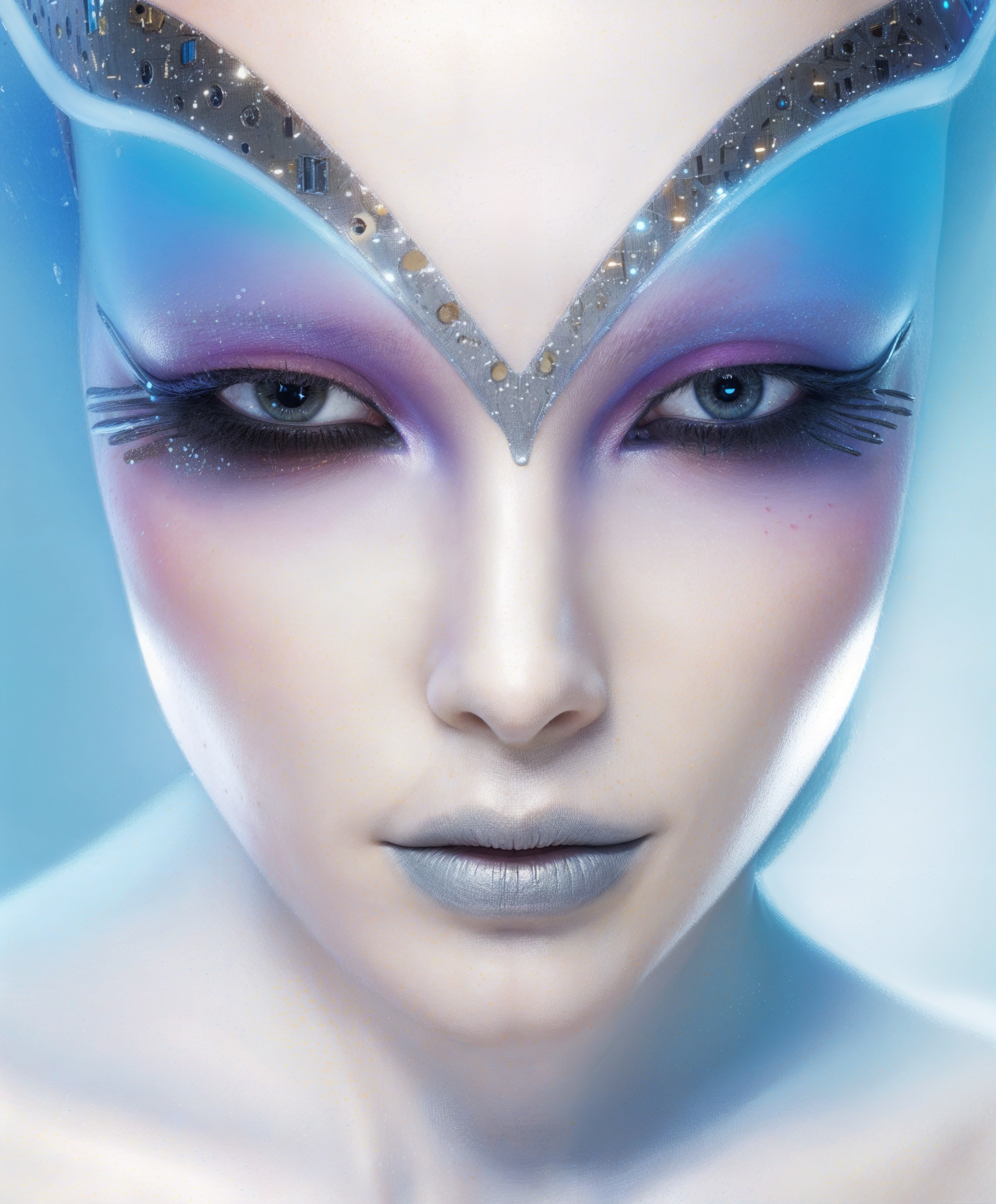Futuristic Ethereal Figure with Bold Makeup and Glow