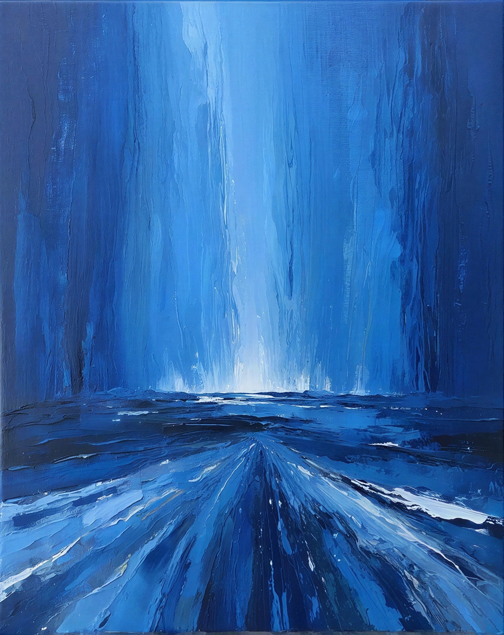 Abstract Acrylic Painting of a Cascading Waterfall