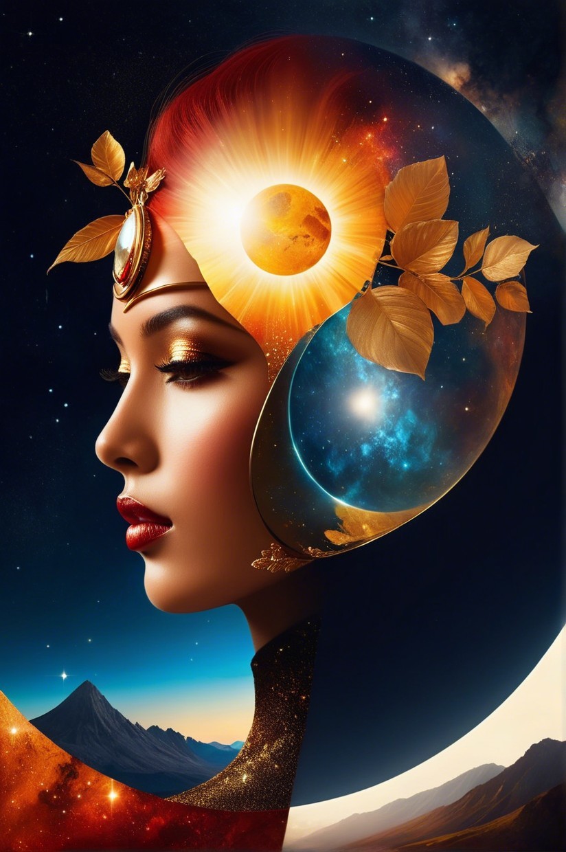 Portrait of a woman with cosmic elements in hair