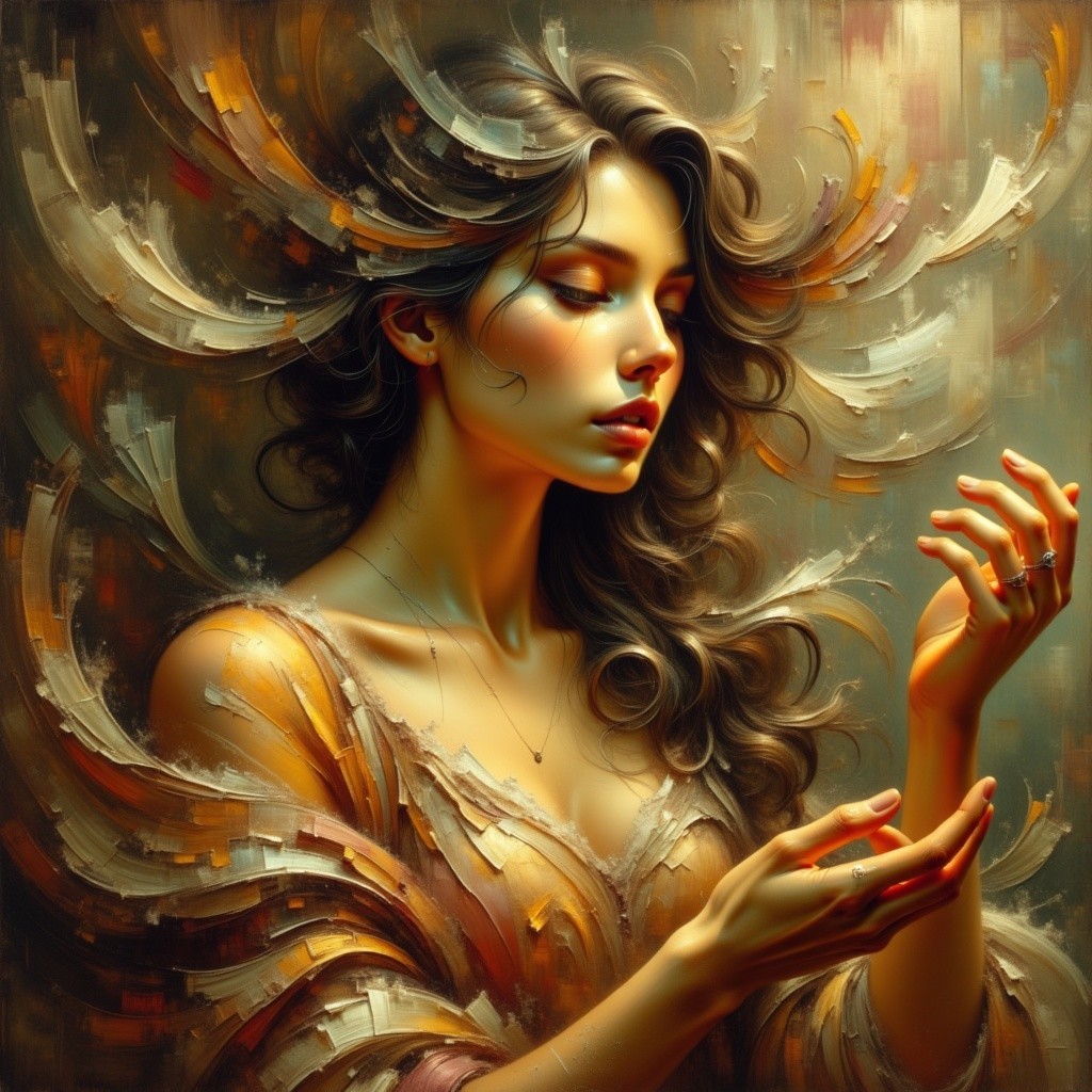 Serene Woman in Vibrant Abstract Colors and Textures