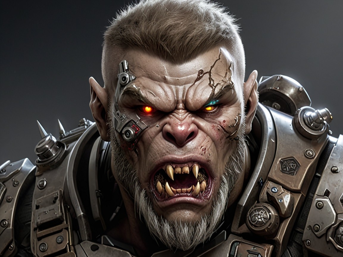 Cybernetic Creature with Muscular Build and Armor