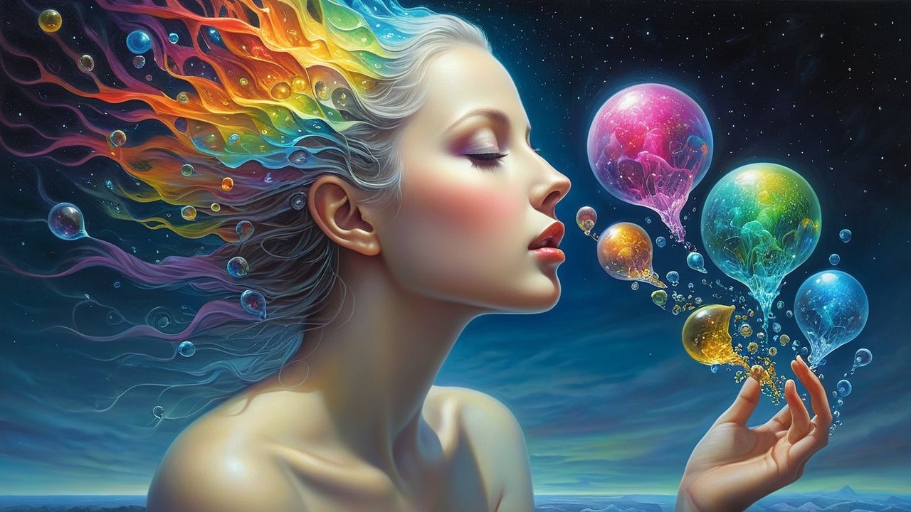 Ethereal Digital Painting of a Woman with Rainbow Hair