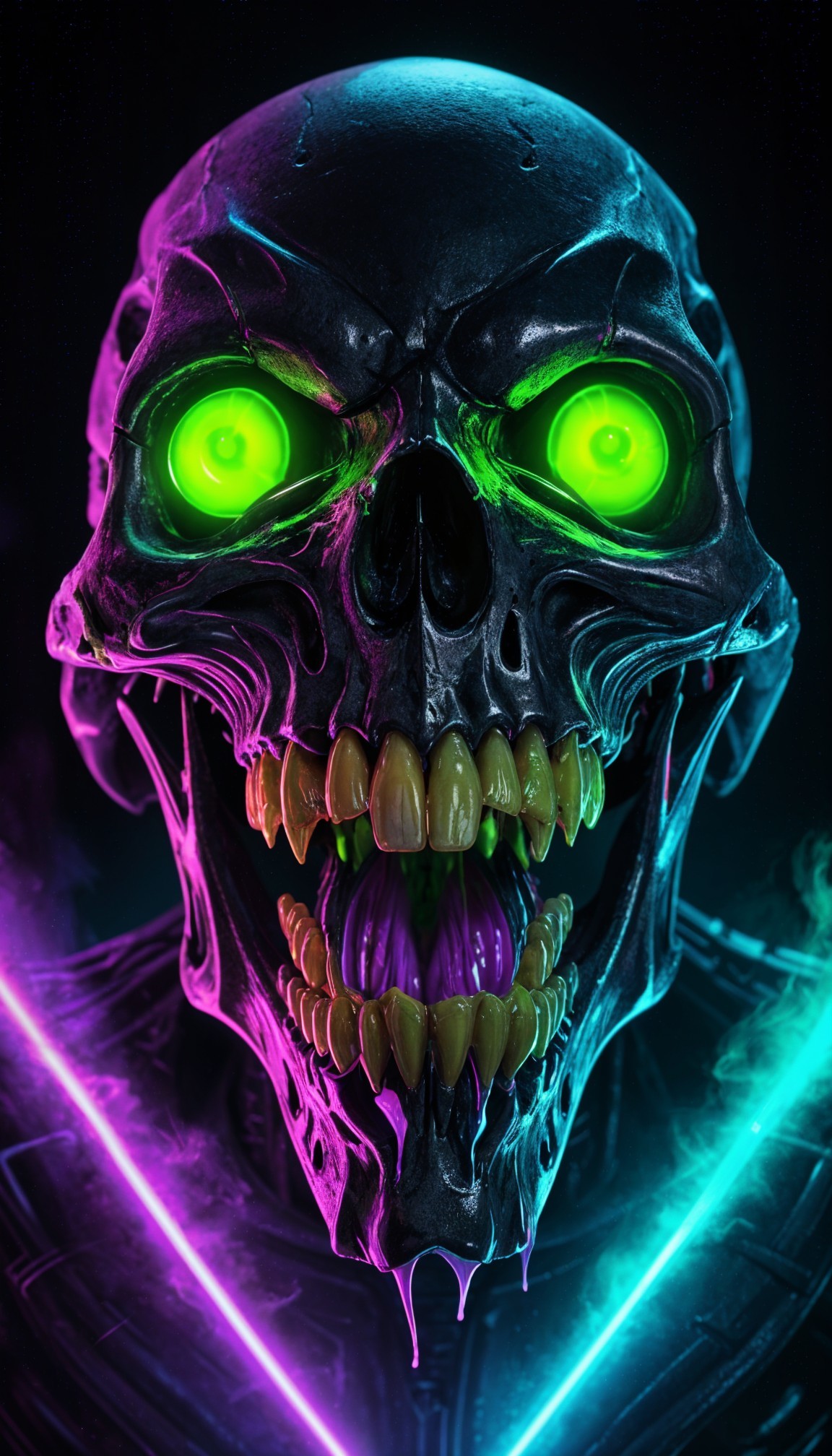 Futuristic skull with glowing eyes and neon lights