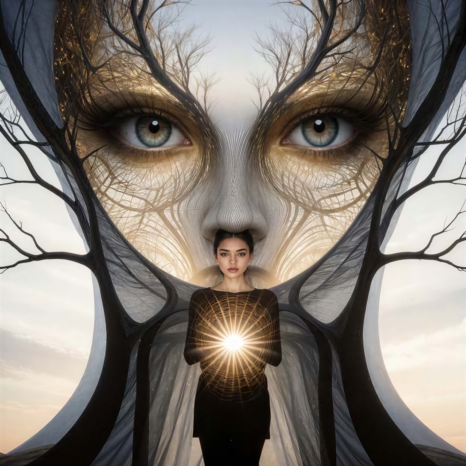 Surreal Portrait of a Woman with Glowing Light