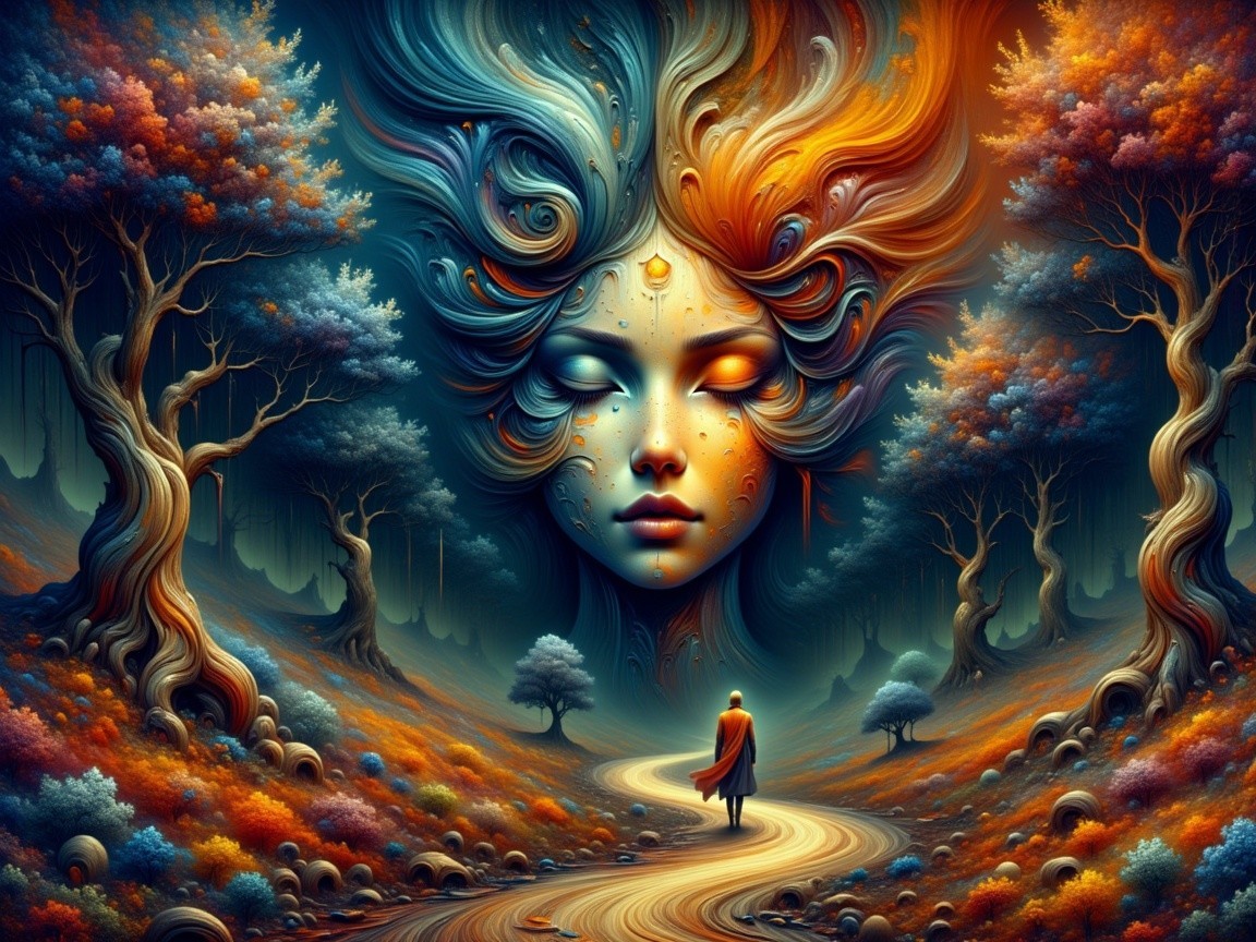Winding Path Through a Colorful Forest Landscape