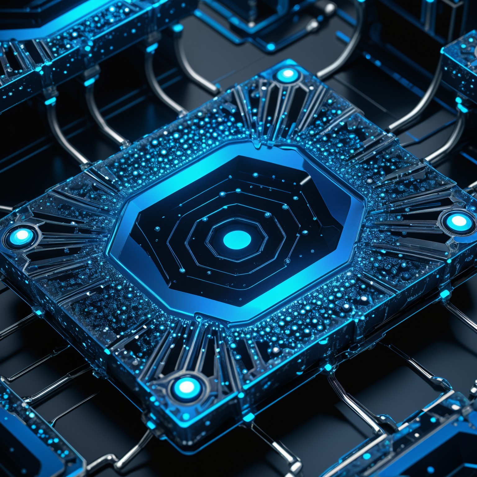 Close-Up of Futuristic Hexagonal Microchip Design