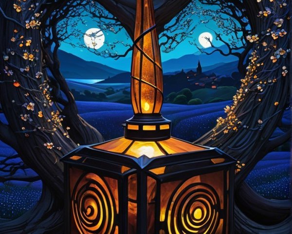 Heart-Shaped Tree Arch with Lantern and Moons