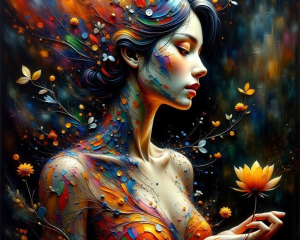 Vibrant Artistic Portrayal of a Nature-Inspired Woman