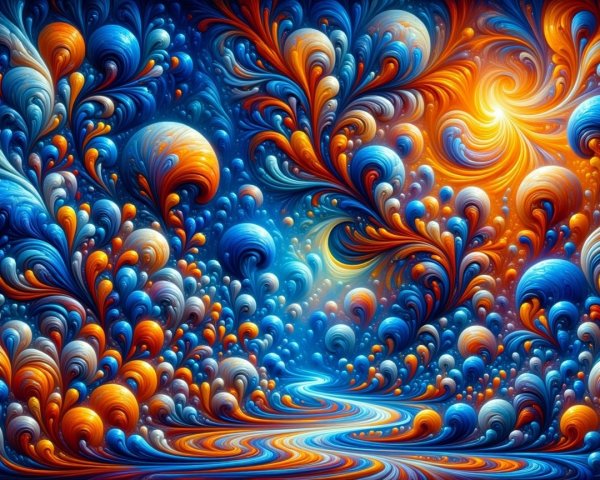 Vibrant Abstract Composition with Swirling Patterns