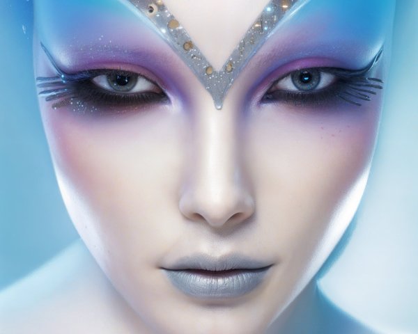 Futuristic Ethereal Figure with Bold Makeup and Glow