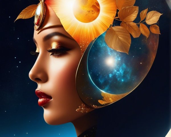 Portrait of a woman with cosmic elements in hair
