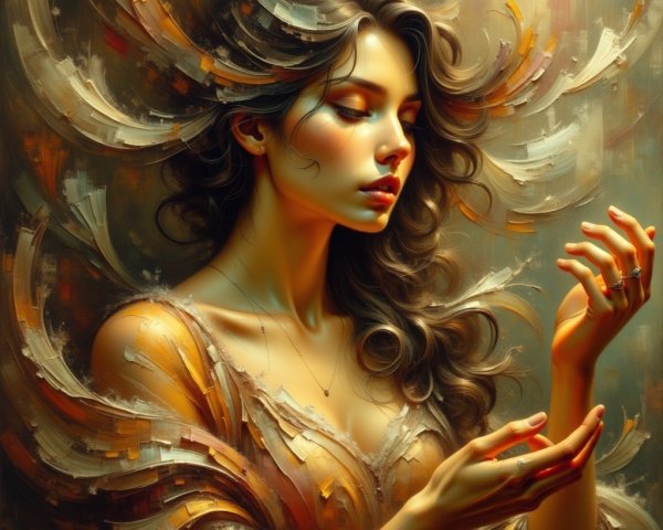 Serene Woman in Vibrant Abstract Colors and Textures