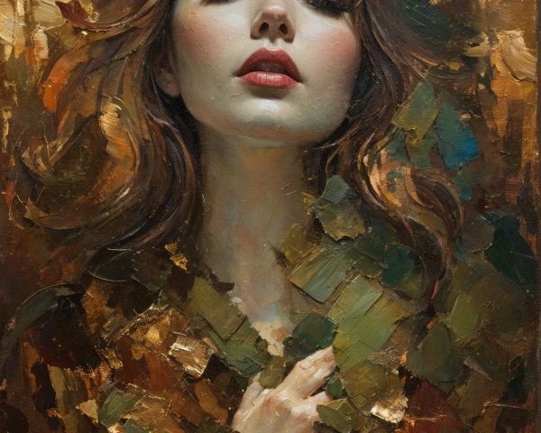 Serene Woman with Chestnut Hair in Warm Abstract Background